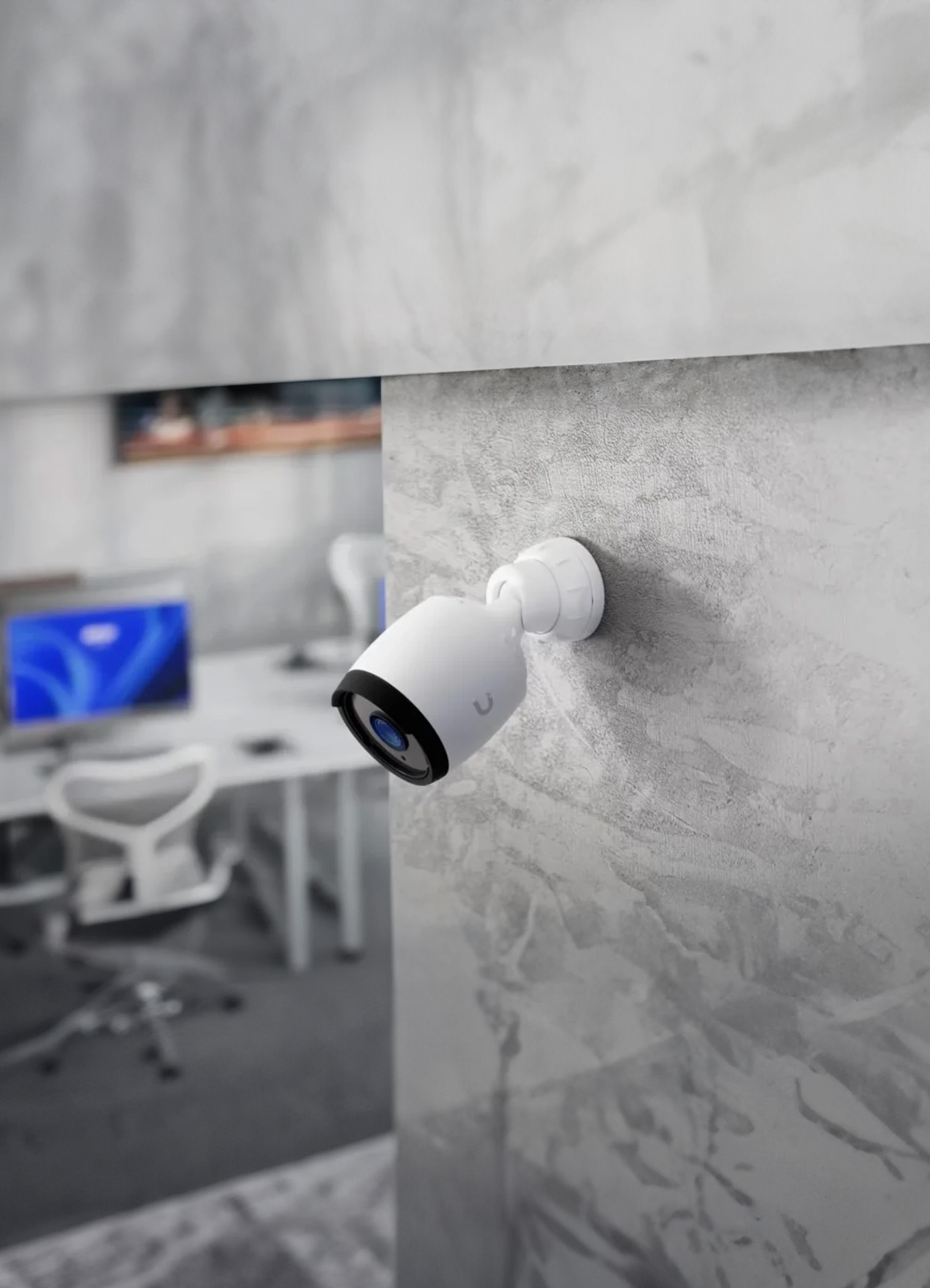 Ubiquiti UniFi security camera installed in modern office for video surveillance