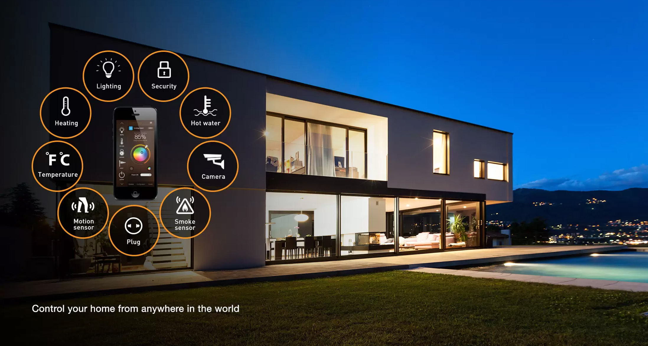 Smart Home & Automation Services | SurfNet IT & Network Solutions Modern smart home with mobile app controls for lighting, security, cameras, and automation