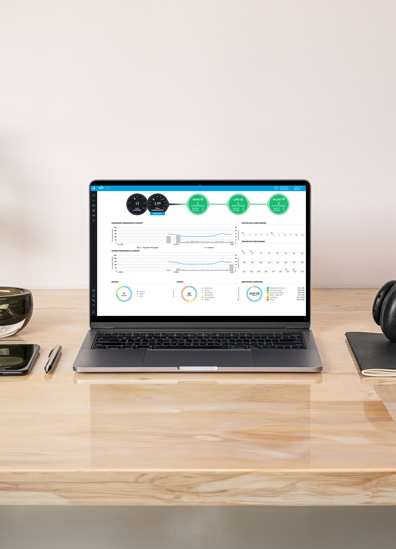 Managed IT Services with Ubiquiti UniFi | SurfNet IT & Network Solutions Laptop displaying Ubiquiti UniFi network management dashboard for SurfNet managed IT and MSP services