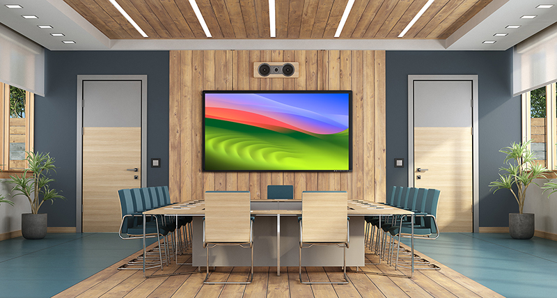 Modern conference room AV installation in Jupiter FL with wall-mounted display and professional audio video setup