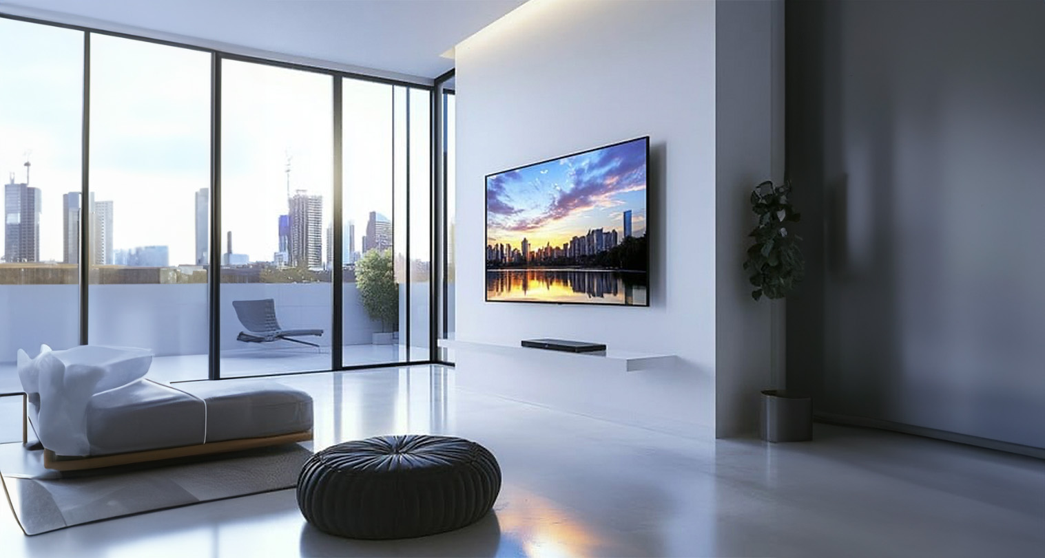Home Theater Installation Jupiter FL Wall Mounted TV System home theater installation in jupiter florida with wall mounted tv and clean audio video setup in modern living room