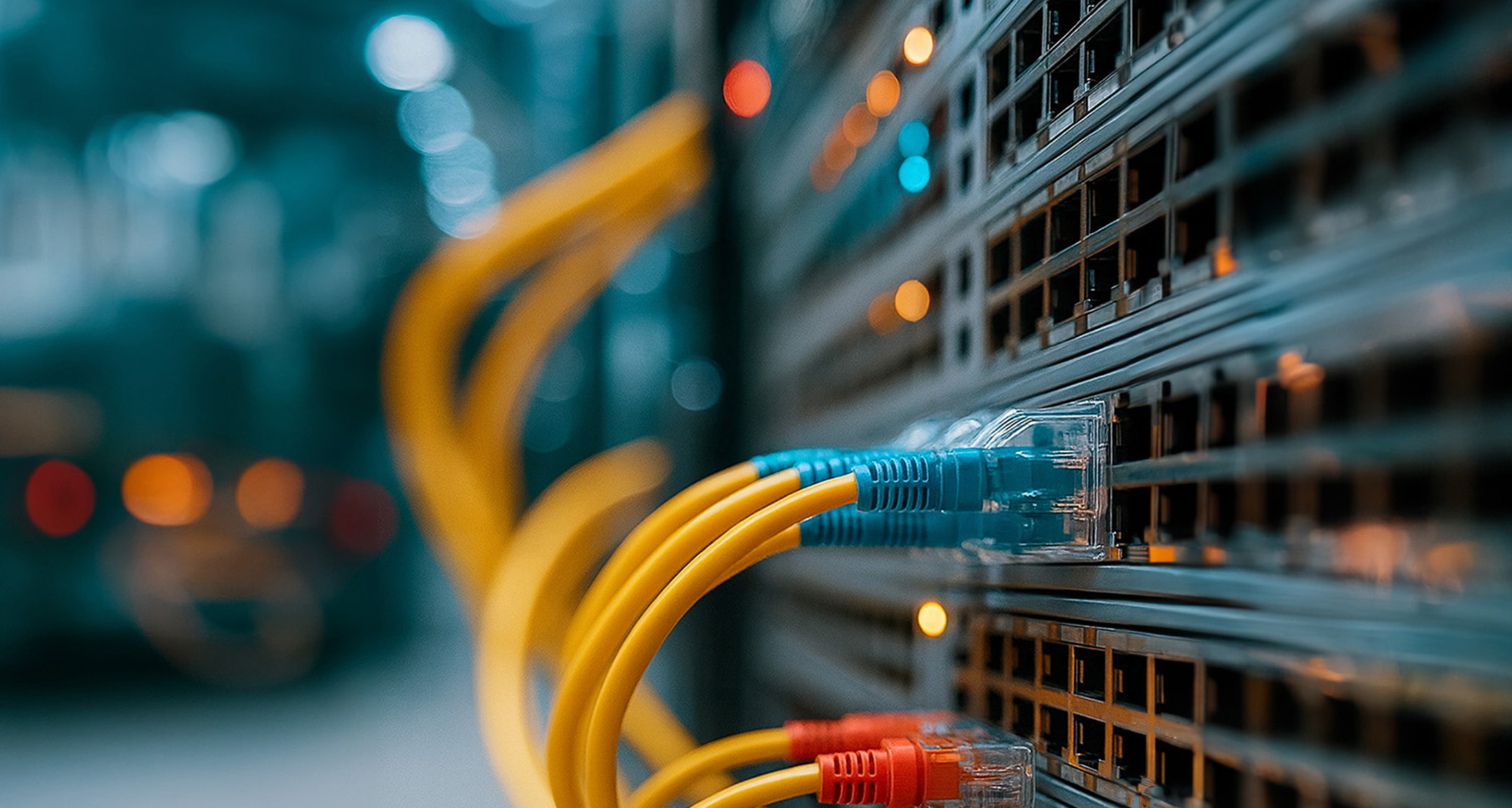 Ethernet cables connected to network switch for structured cabling and network infrastructure installation in Jupiter Florida