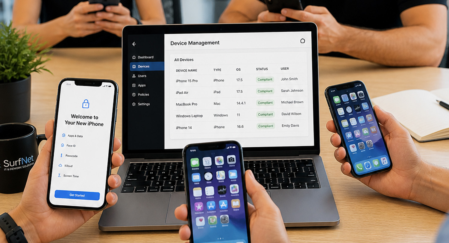 Device Management and Employee Device Setup in Jupiter, FL Business device management with employee iPhones laptops and centralized device control in Jupiter FL office