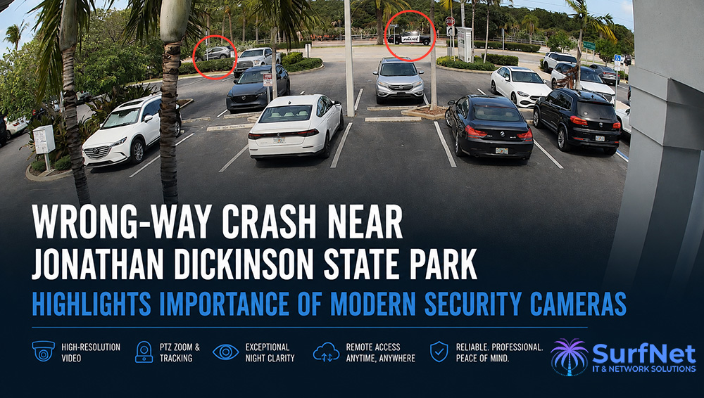 High-resolution security camera footage showing wrong-way driver pursuit near Jonathan Dickinson State Park in Jupiter Florida