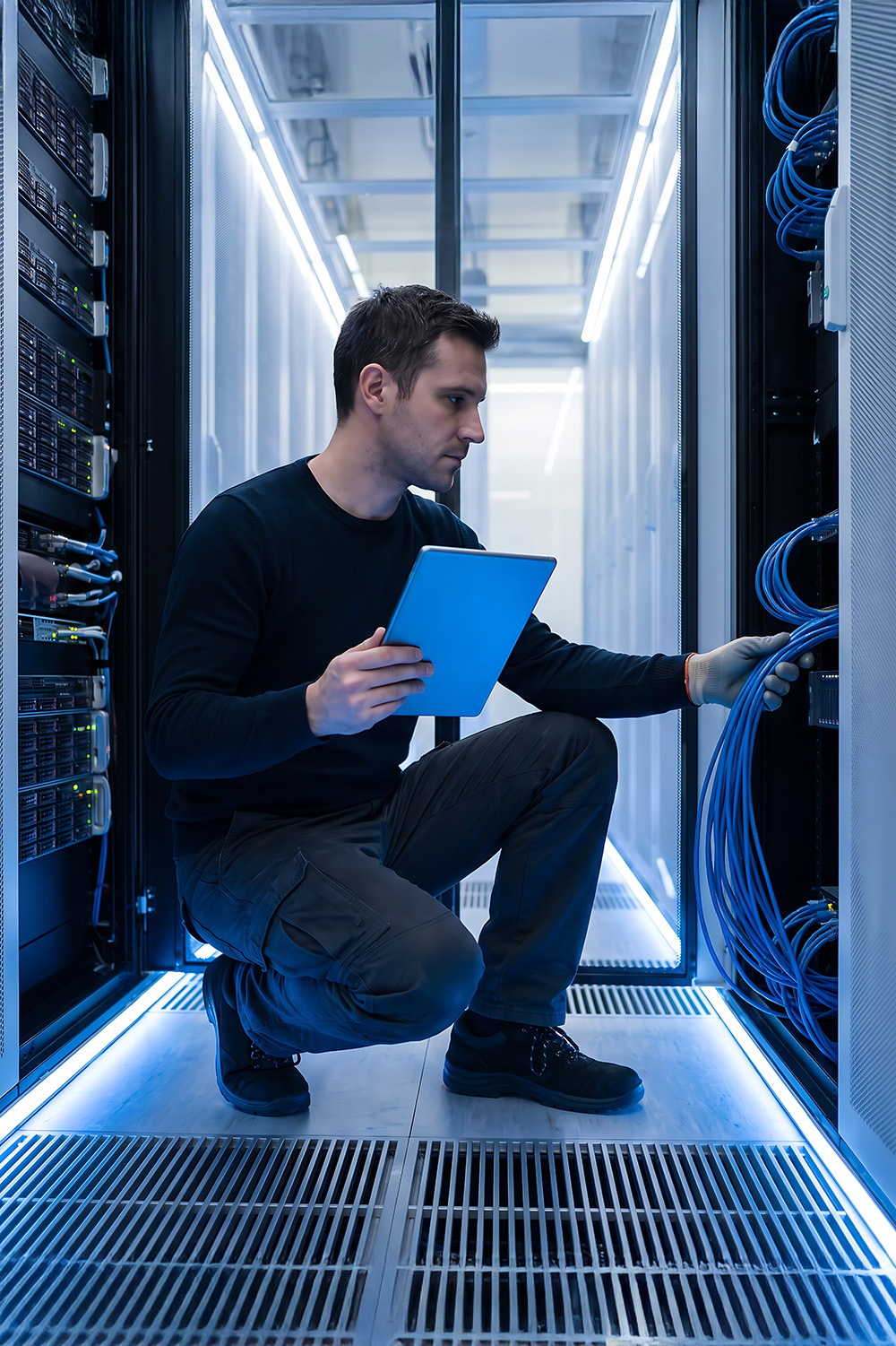 Managed IT technician performing server maintenance and network infrastructure management for a business in Jupiter, FL.